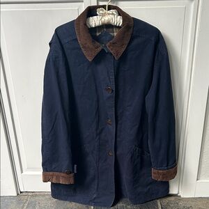 Vintage Sag Harbor Dark Blue Barn Jacket with Brown Collar Medium